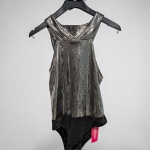 SHEIN Metallic Silver Sleeveless Bodysuit - Night Out Party Top XS